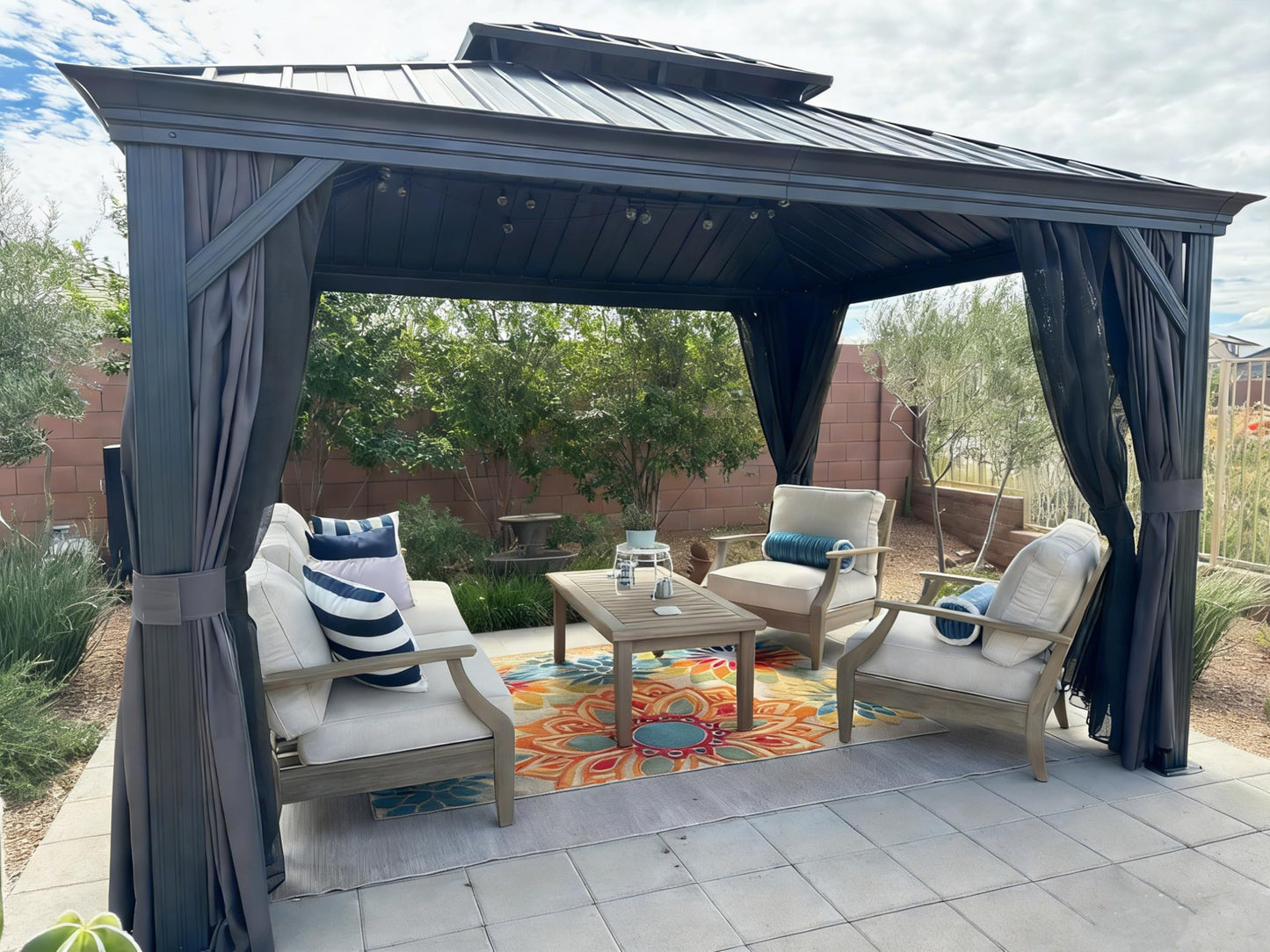 PURPLE LEAF Large Gazebo 12' X 24' with Galvanized Steel, Gray | 4.7" Thick Post, Built in Drainage, Windproof Cool Breeze, Snowproof & Rustproof, 260 GSM Textilene Netting, Fit Any Yard