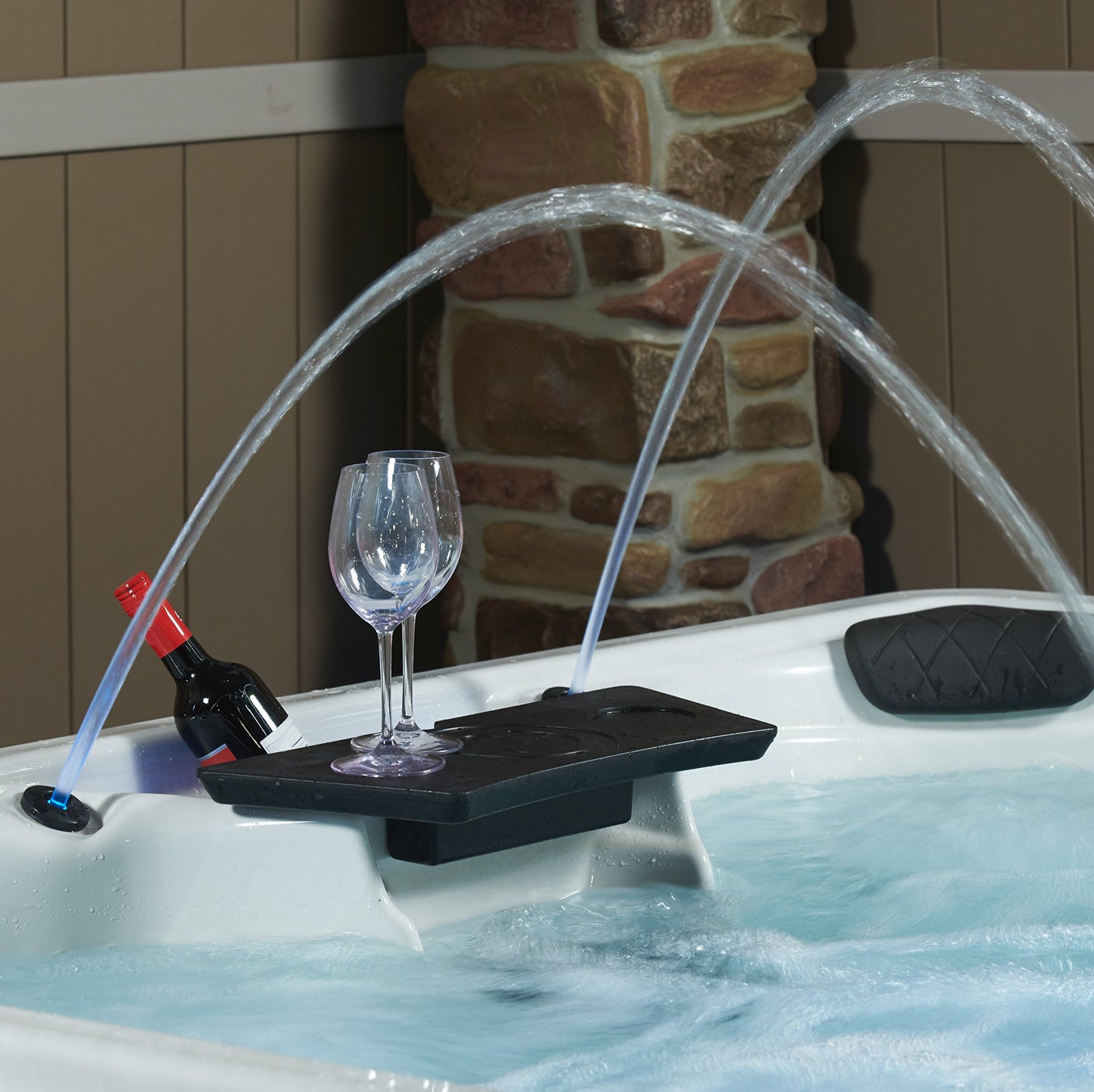Destination Outdoor Hot Tub, 5-Person 59-Jet 80-Port 4-Pump Lounger Spa with Waterfall Arch and Bluetooth Stereo by Aqualife by Strong Spas