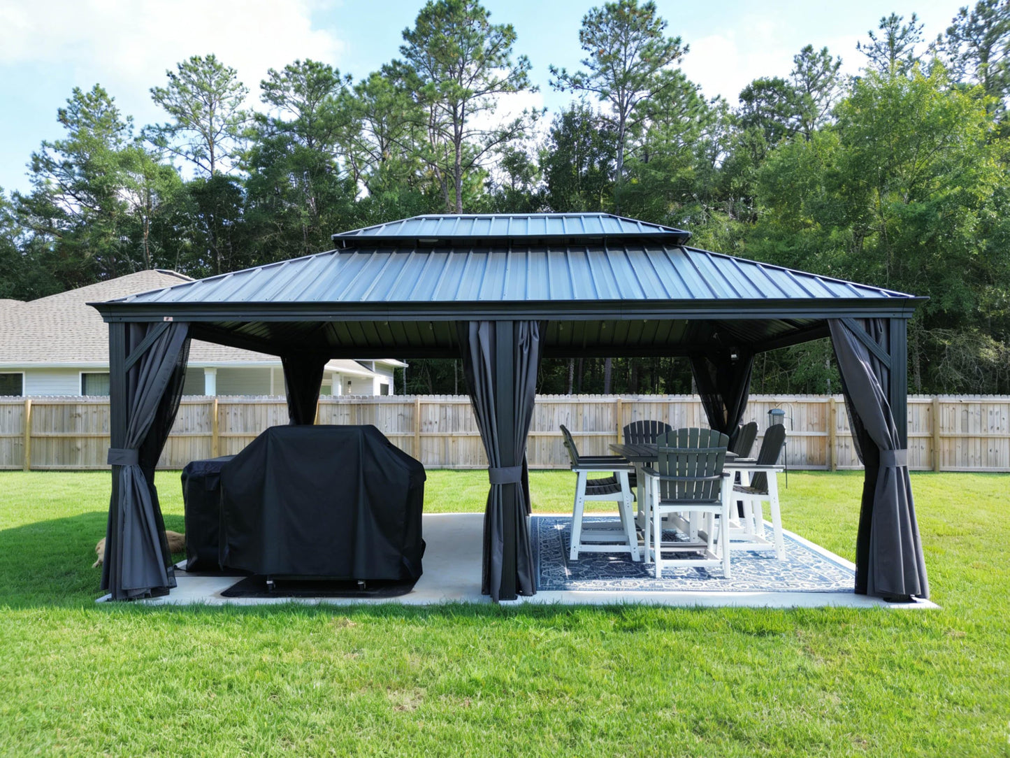 PURPLE LEAF Large Gazebo 12' X 24' with Galvanized Steel, Gray | 4.7" Thick Post, Built in Drainage, Windproof Cool Breeze, Snowproof & Rustproof, 260 GSM Textilene Netting, Fit Any Yard