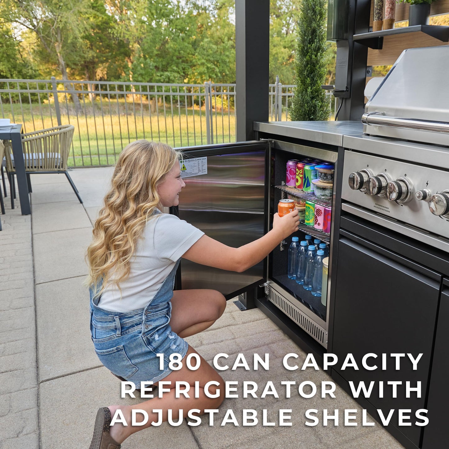 Backyard Discovery Fusion Flame Galvanized Steel Covered Outdoor Kitchen with 5-Burner Stainless, Grill, Refrigerator, Countertop, Storage, and, Roof for All-Season Outdoor Cooking, electric