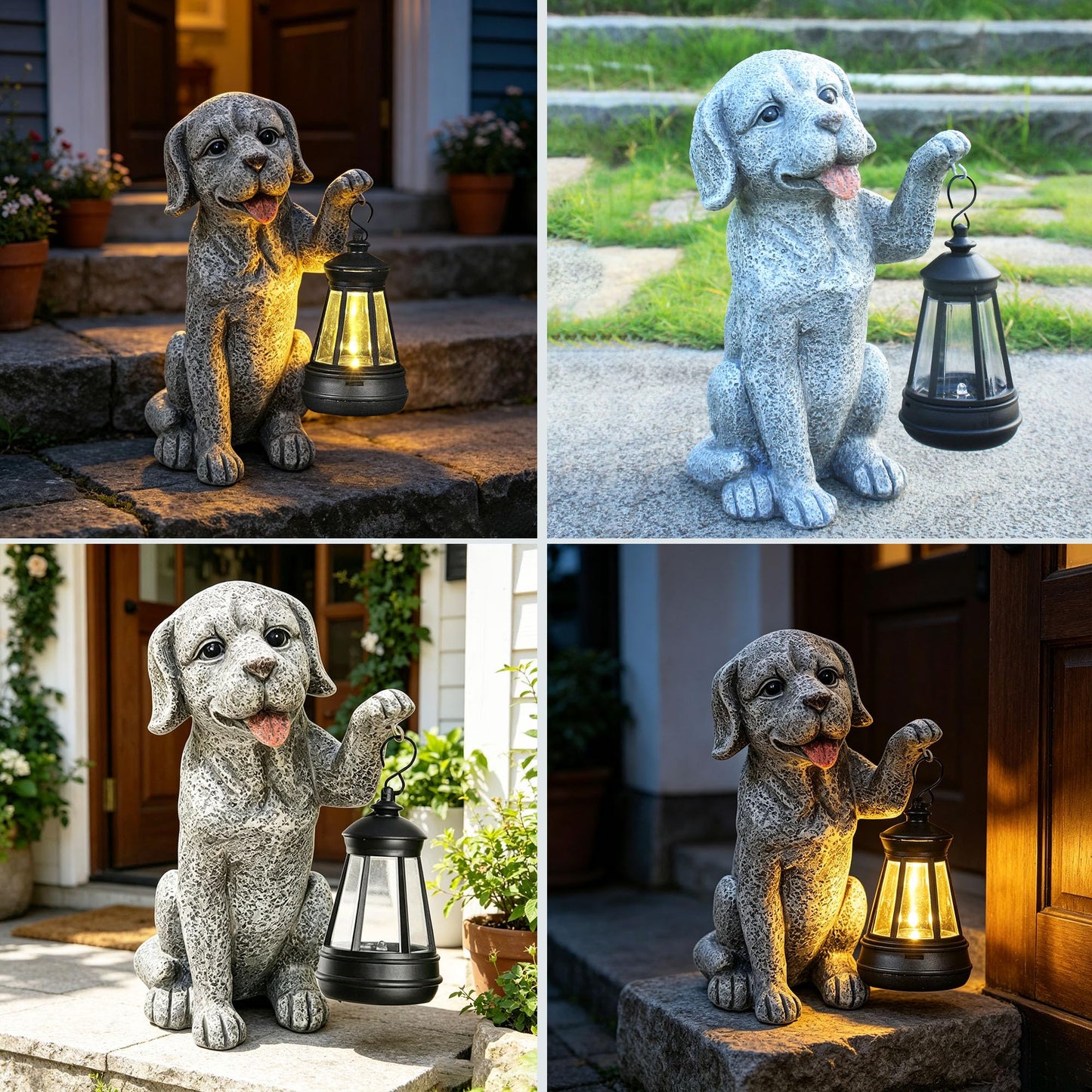 Solar Frog Garden Statue, Resin Figurine with Ladybug & Hanging Solar Lantern Outdoor Decor