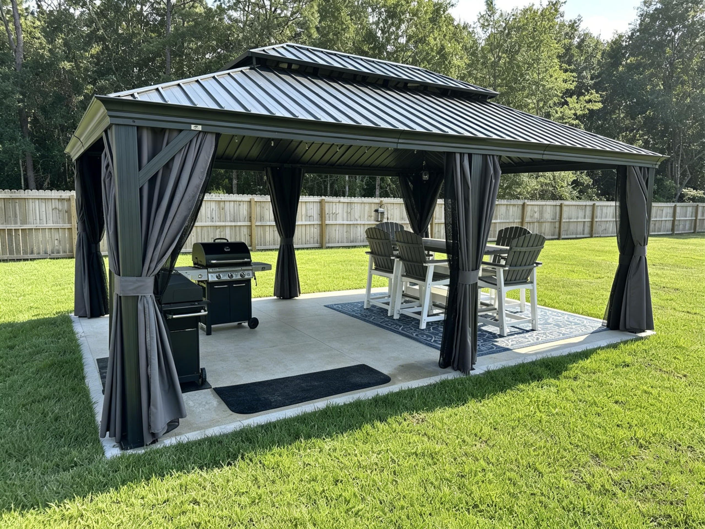 PURPLE LEAF Large Gazebo 12' X 24' with Galvanized Steel, Gray | 4.7" Thick Post, Built in Drainage, Windproof Cool Breeze, Snowproof & Rustproof, 260 GSM Textilene Netting, Fit Any Yard