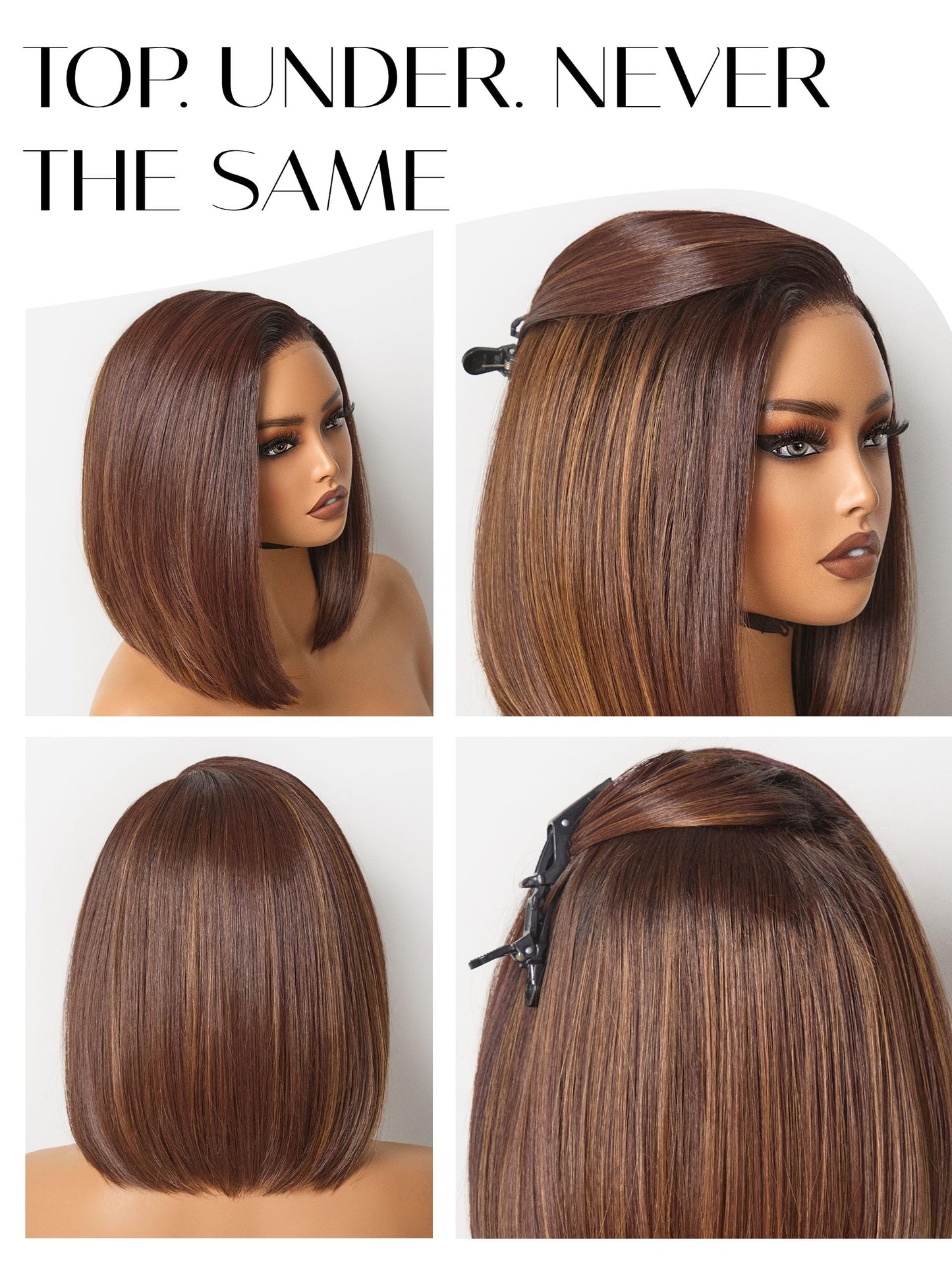 GORGIUS Blonde Bob Wig with Highlights Glueless Straight Short Synthetic Lace Front Wigs For Women Pre Cut Pre Plucked Side Part Hairline 12 Inch