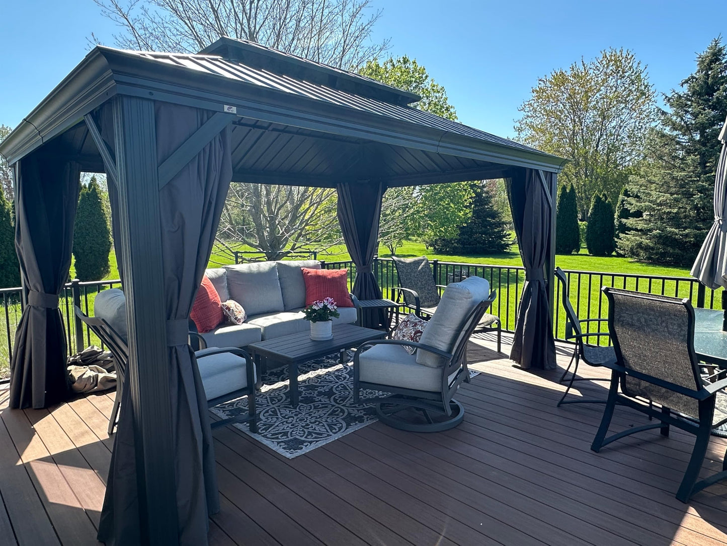 PURPLE LEAF Large Gazebo 12' X 24' with Galvanized Steel, Gray | 4.7" Thick Post, Built in Drainage, Windproof Cool Breeze, Snowproof & Rustproof, 260 GSM Textilene Netting, Fit Any Yard