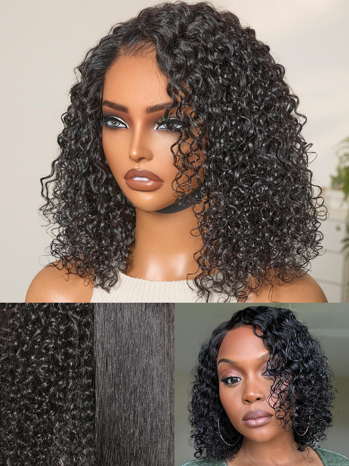 LUVME HAIR 12" Curly Bob Glueless with Blonde Highlights Wigs Human Hair | Without Spray Wigs Pre Plucked Pre Cut Undetectable HD Lace No-Glue Need Protective Wig Short Ready to Go Wig 180 Density