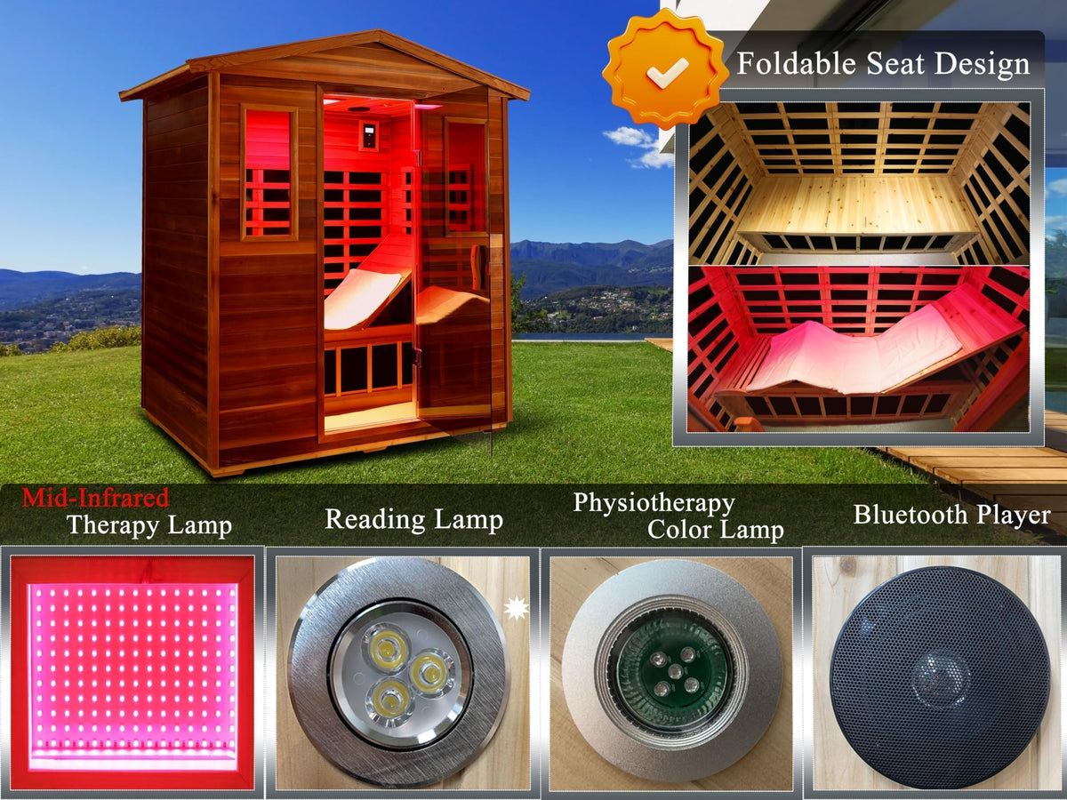 LTCCDSS Full Spectrum Outdoor Sauna 4 Person, Far Infrared, Low EMF, Chromotherapy & Bluetooth