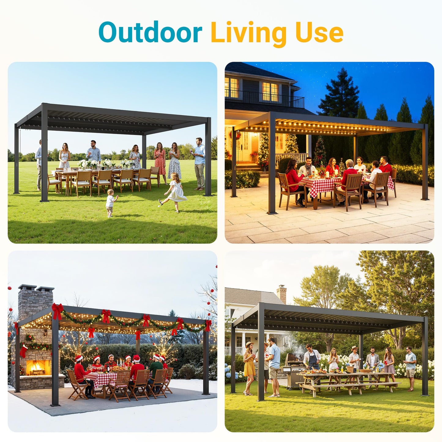 12' x 16' Pergola with Curtain & Adjustable Roof & Aluminum Frame for Patio | Louvered Pergola, Patio Pergola with Netting & Gutter System, Outdoor Pergola, Hardtop Gazebo for Deck, Yard, Dark Gray