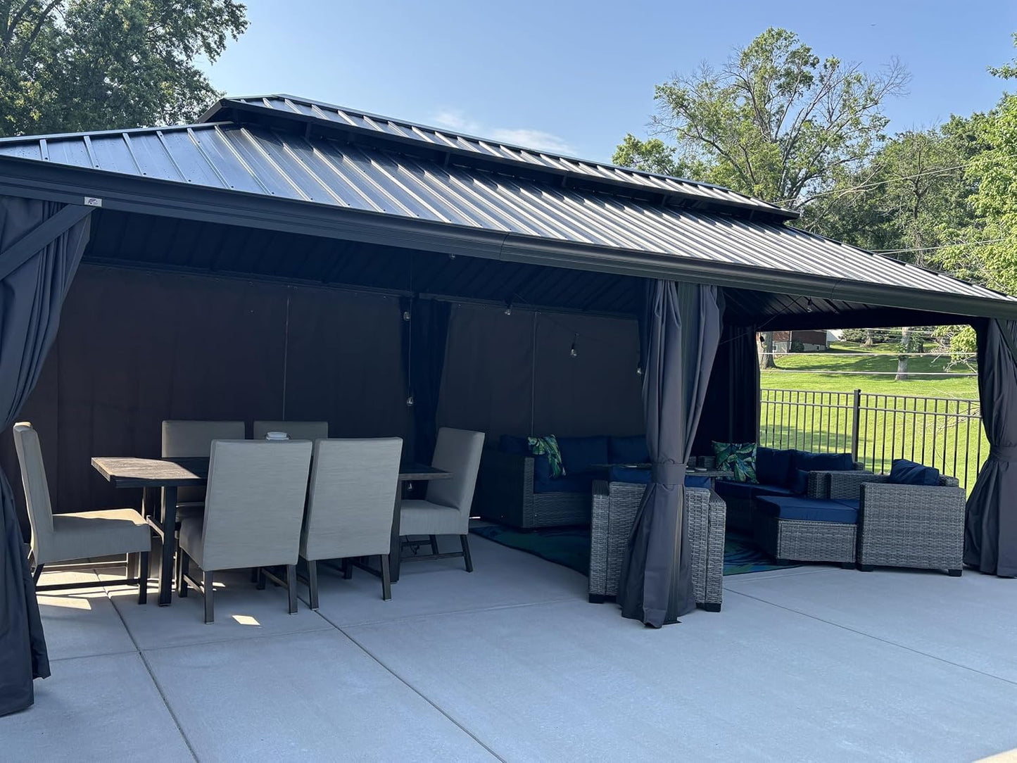 PURPLE LEAF Large Gazebo 12' X 24' with Galvanized Steel, Gray | 4.7" Thick Post, Built in Drainage, Windproof Cool Breeze, Snowproof & Rustproof, 260 GSM Textilene Netting, Fit Any Yard
