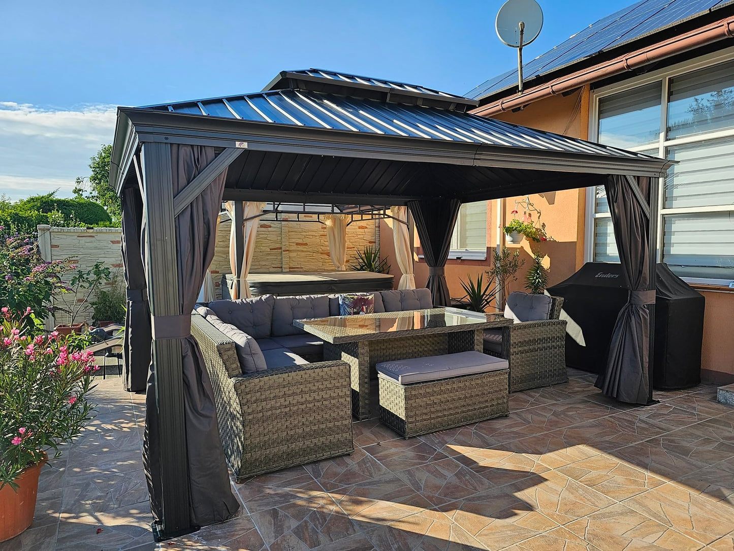 PURPLE LEAF Large Gazebo 12' X 24' with Galvanized Steel, Gray | 4.7" Thick Post, Built in Drainage, Windproof Cool Breeze, Snowproof & Rustproof, 260 GSM Textilene Netting, Fit Any Yard