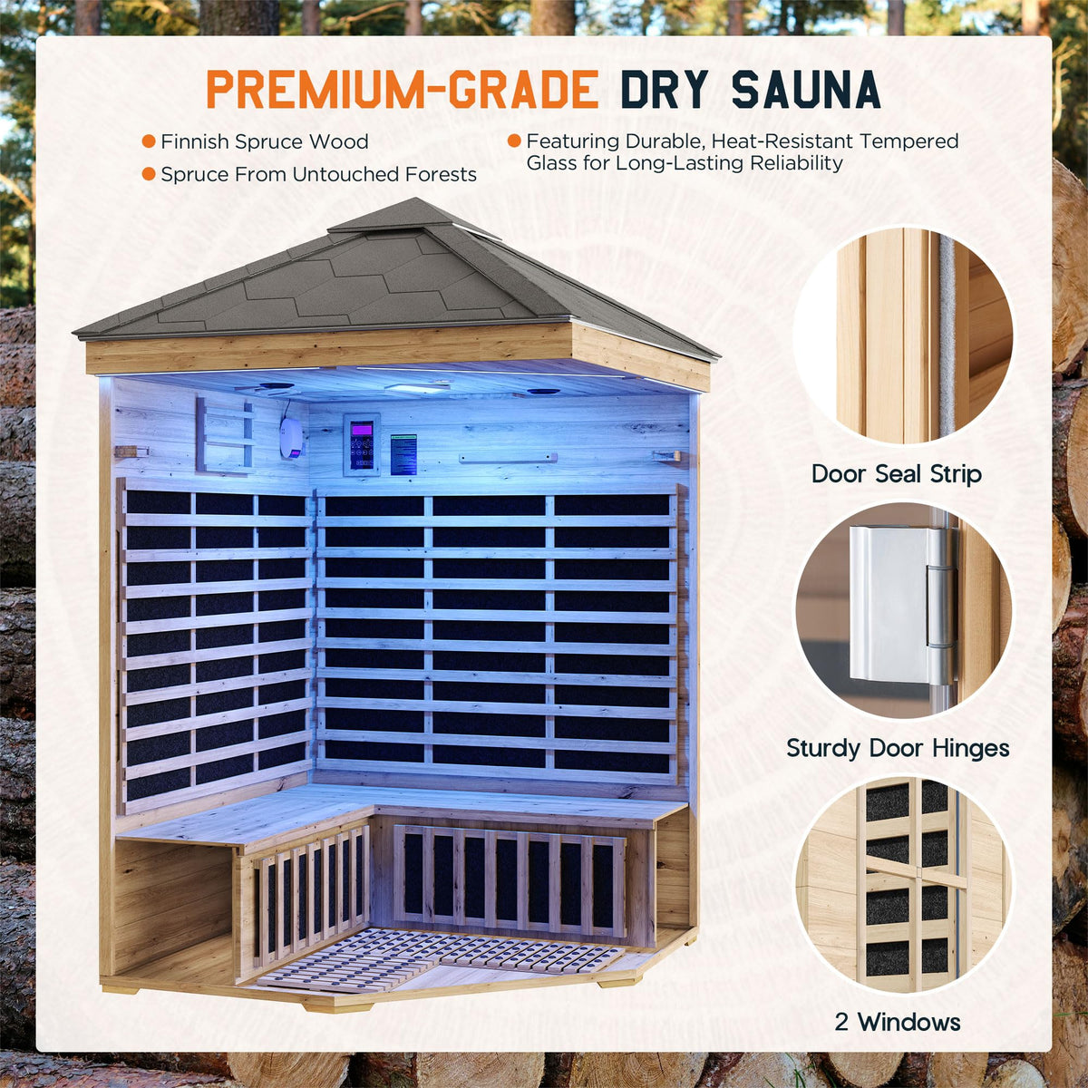 Albott 4 Person Infrared Sauna with 7-Color Light Therapy, Low EMF 2145W