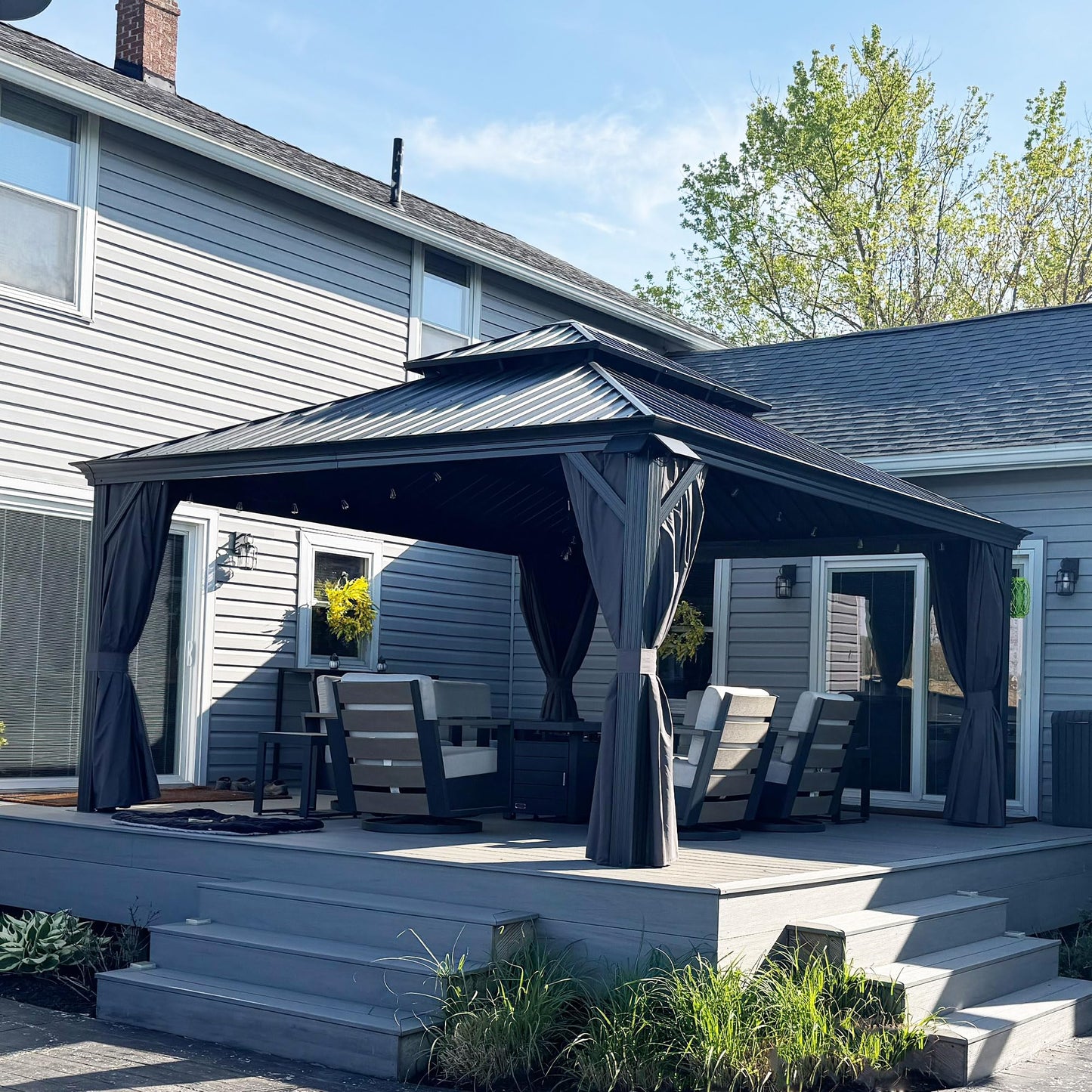 PURPLE LEAF Large Gazebo 12' X 24' with Galvanized Steel, Gray | 4.7" Thick Post, Built in Drainage, Windproof Cool Breeze, Snowproof & Rustproof, 260 GSM Textilene Netting, Fit Any Yard