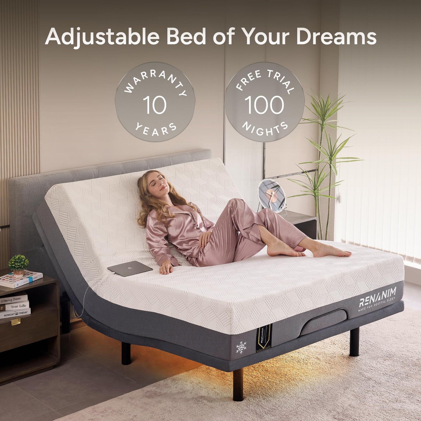 SF Full Size Adjustable Bed Frame with Mattress - 12" Hybrid Memory Foam - Electric Massage - Wireless Remote for Head & Foot Incline - Zero Gravity - Underbed Night Lights & 4 USB Ports
