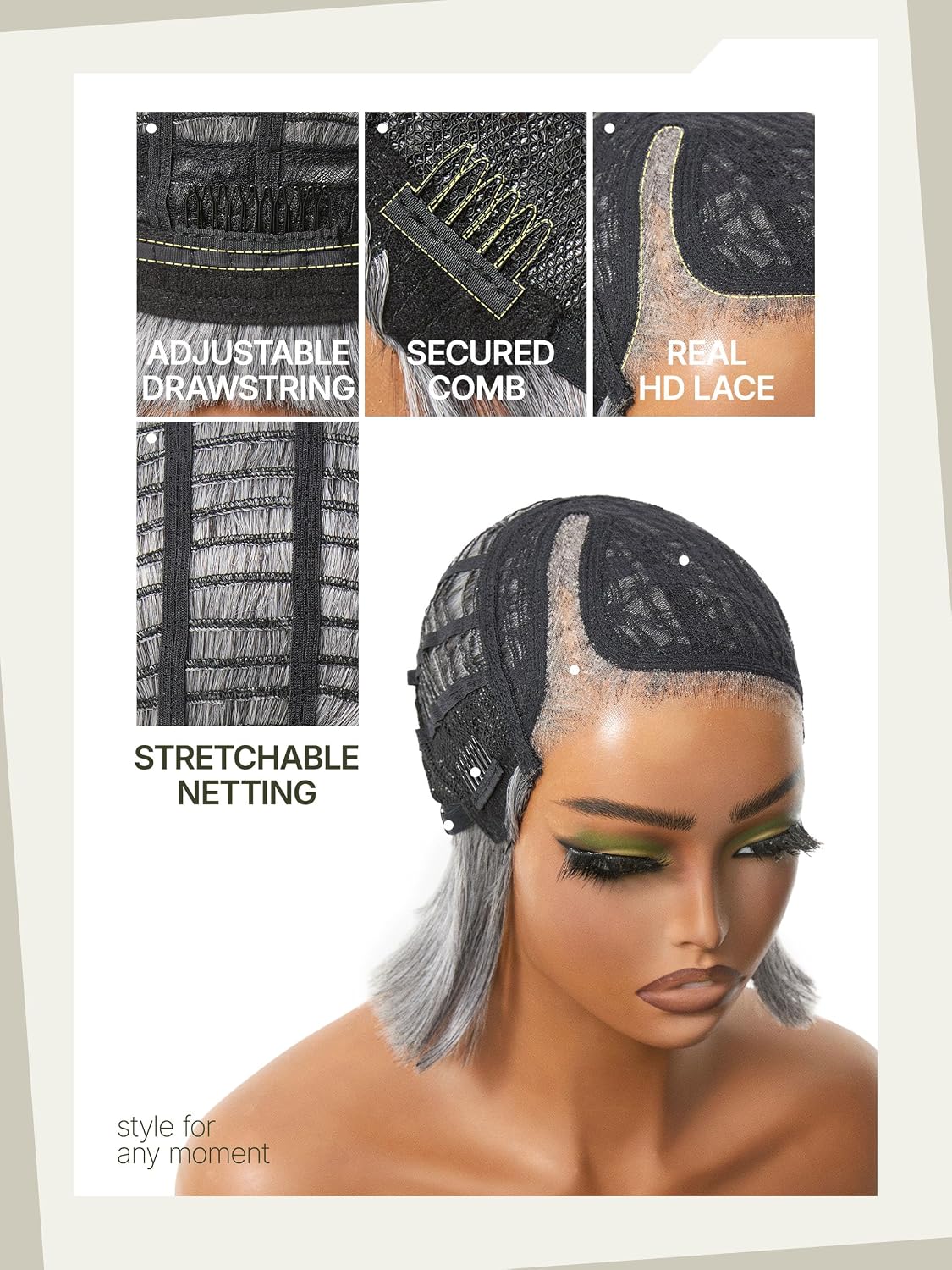 Short Straight Layered Bob Wig Glueless Wig for Black Women 8 Inch