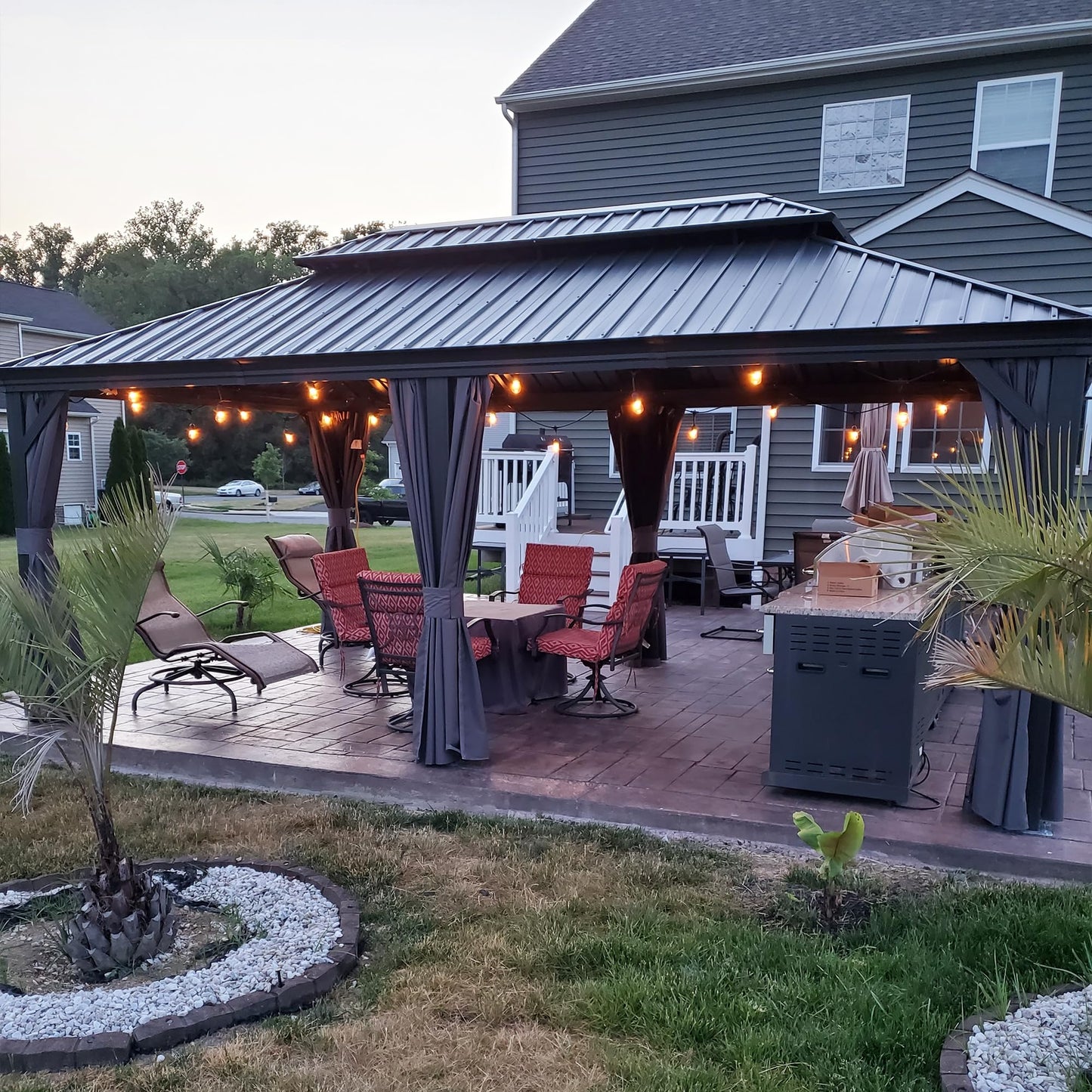PURPLE LEAF Large Gazebo 12' X 24' with Galvanized Steel, Gray | 4.7" Thick Post, Built in Drainage, Windproof Cool Breeze, Snowproof & Rustproof, 260 GSM Textilene Netting, Fit Any Yard