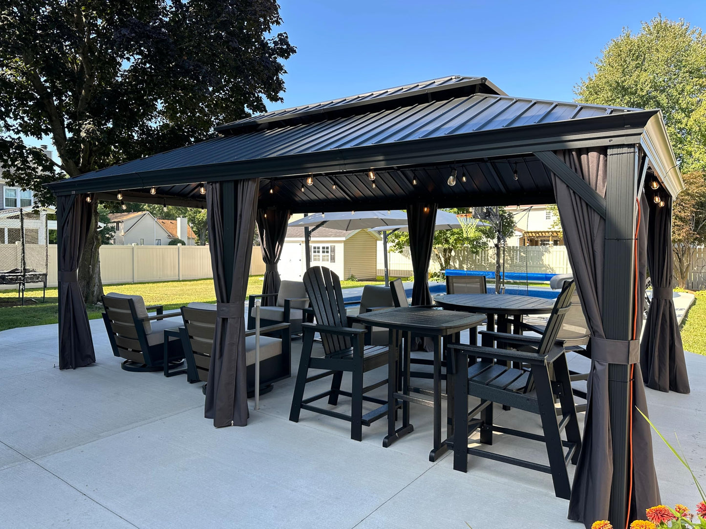 PURPLE LEAF Large Gazebo 12' X 24' with Galvanized Steel, Gray | 4.7" Thick Post, Built in Drainage, Windproof Cool Breeze, Snowproof & Rustproof, 260 GSM Textilene Netting, Fit Any Yard