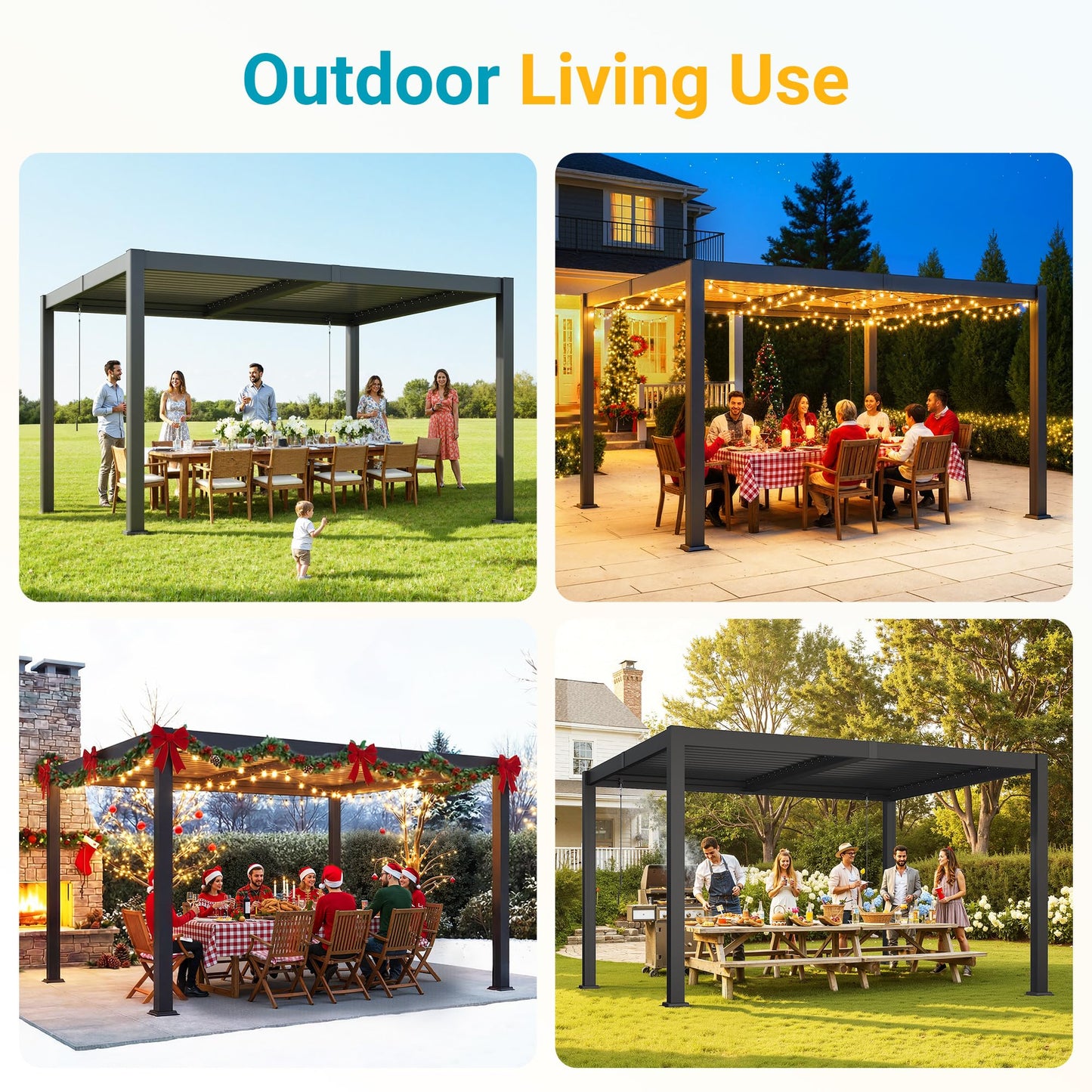 12' x 16' Pergola with Curtain & Adjustable Roof & Aluminum Frame for Patio | Louvered Pergola, Patio Pergola with Netting & Gutter System, Outdoor Pergola, Hardtop Gazebo for Deck, Yard, Dark Gray