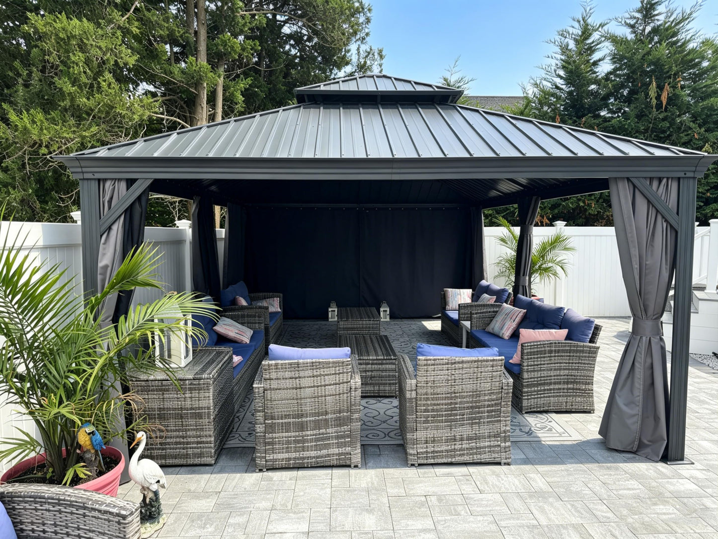 PURPLE LEAF Large Gazebo 12' X 24' with Galvanized Steel, Gray | 4.7" Thick Post, Built in Drainage, Windproof Cool Breeze, Snowproof & Rustproof, 260 GSM Textilene Netting, Fit Any Yard