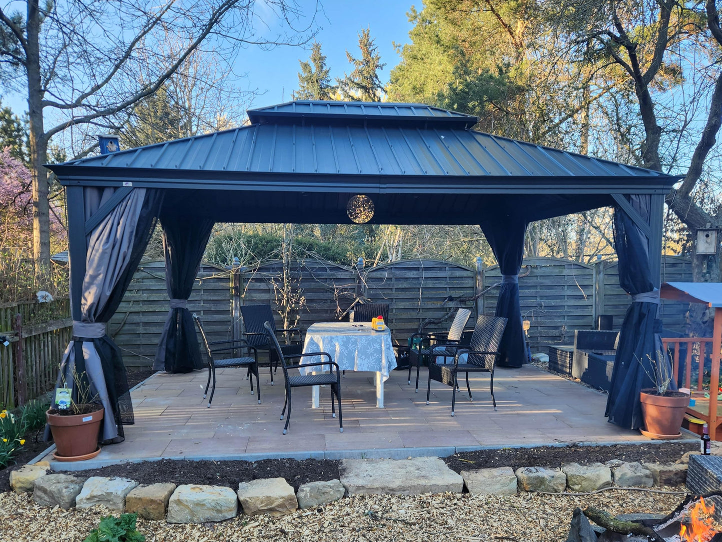 PURPLE LEAF Large Gazebo 12' X 24' with Galvanized Steel, Gray | 4.7" Thick Post, Built in Drainage, Windproof Cool Breeze, Snowproof & Rustproof, 260 GSM Textilene Netting, Fit Any Yard