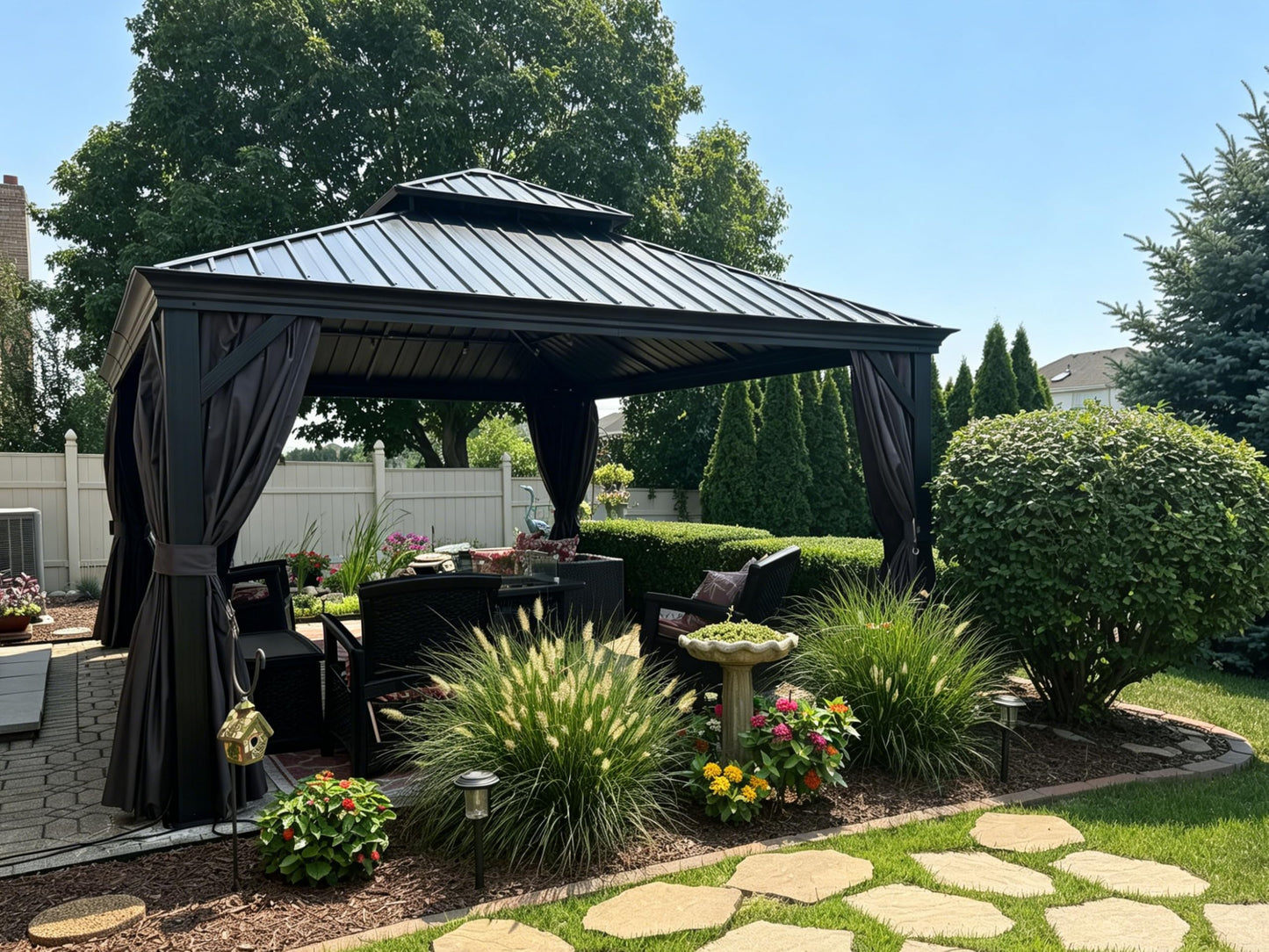 PURPLE LEAF Large Gazebo 12' X 24' with Galvanized Steel, Gray | 4.7" Thick Post, Built in Drainage, Windproof Cool Breeze, Snowproof & Rustproof, 260 GSM Textilene Netting, Fit Any Yard