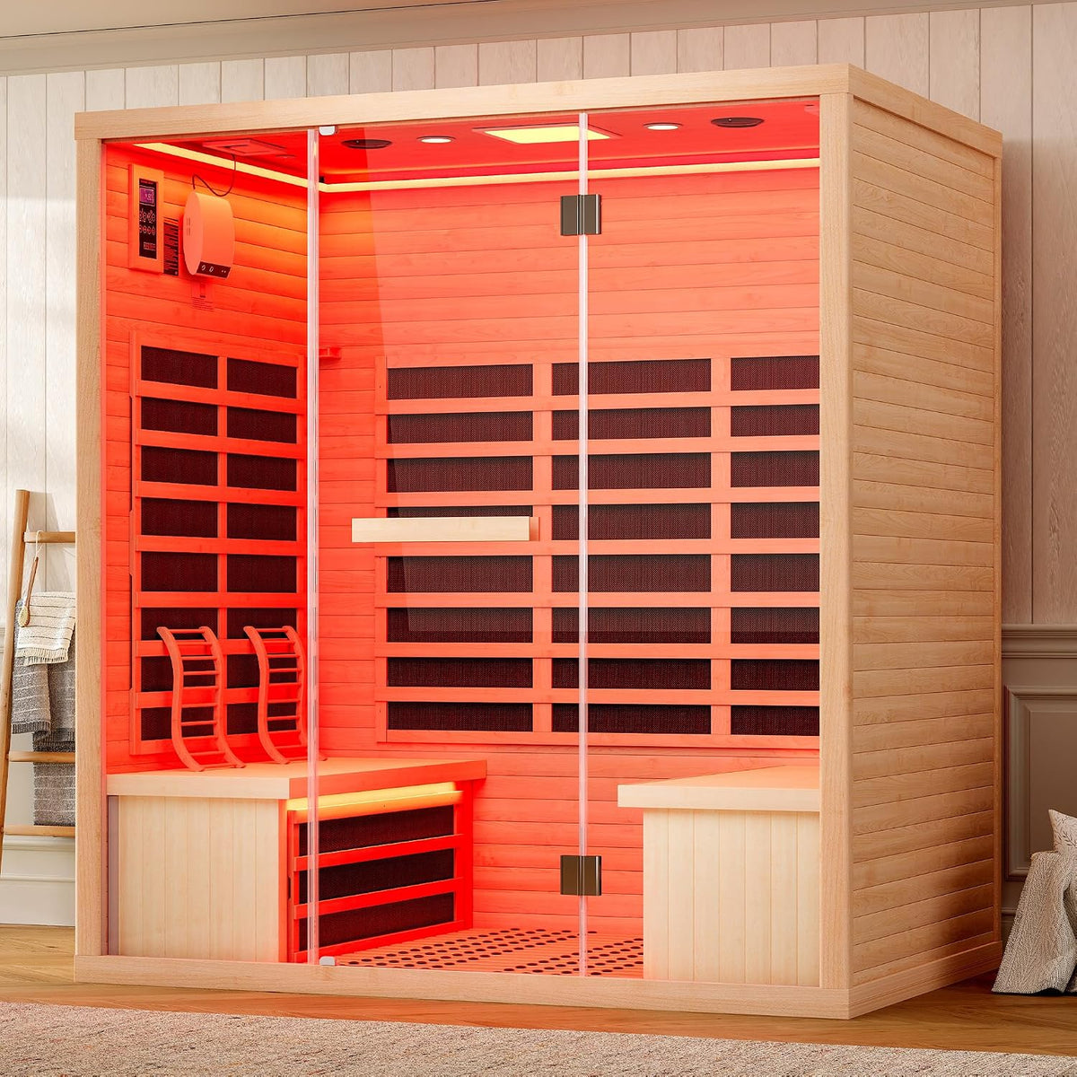 Albott 4 Person Infrared Sauna with 7-Color Light Therapy, Low EMF 2145W