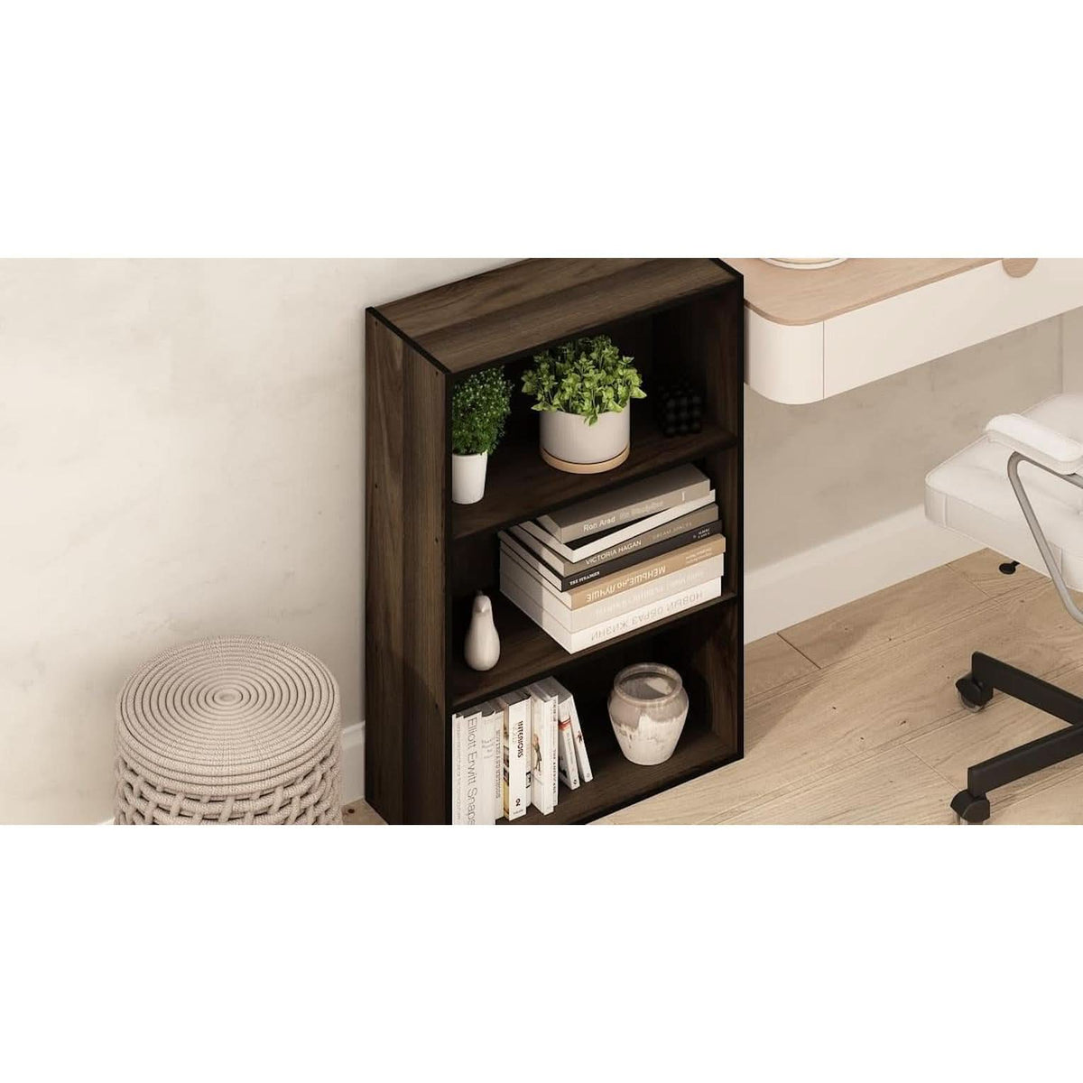 3-Tier Open Shelf Bookcase Columbia Walnut Finish
