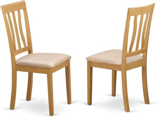 5-Piece Dining Set with Square Table and 4 Linen Upholstered Chairs, Oak Finish