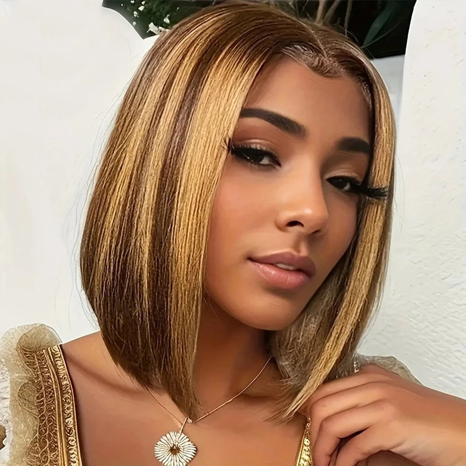 Highlight Straight Bob Wig 100% Human Hair 13x4 Lace Front Wig Glueless