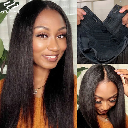 Straight V Part Wig 100% Human Hair Clip-In U Part Wig Beginner Friendly Glueless