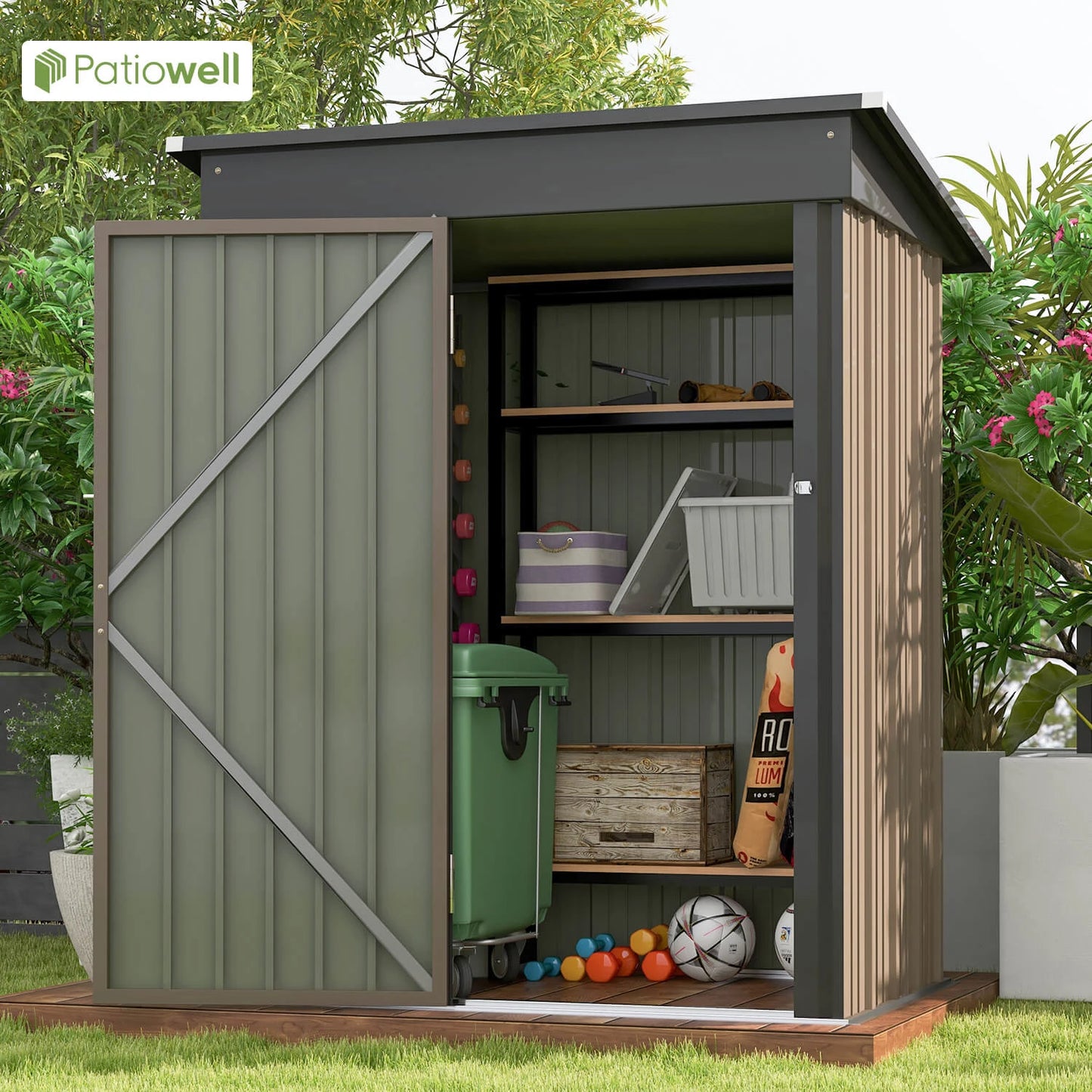 5x3 FT Outdoor Storage Shed, Tool Shed with Sloping Roof and  Doors Lockable