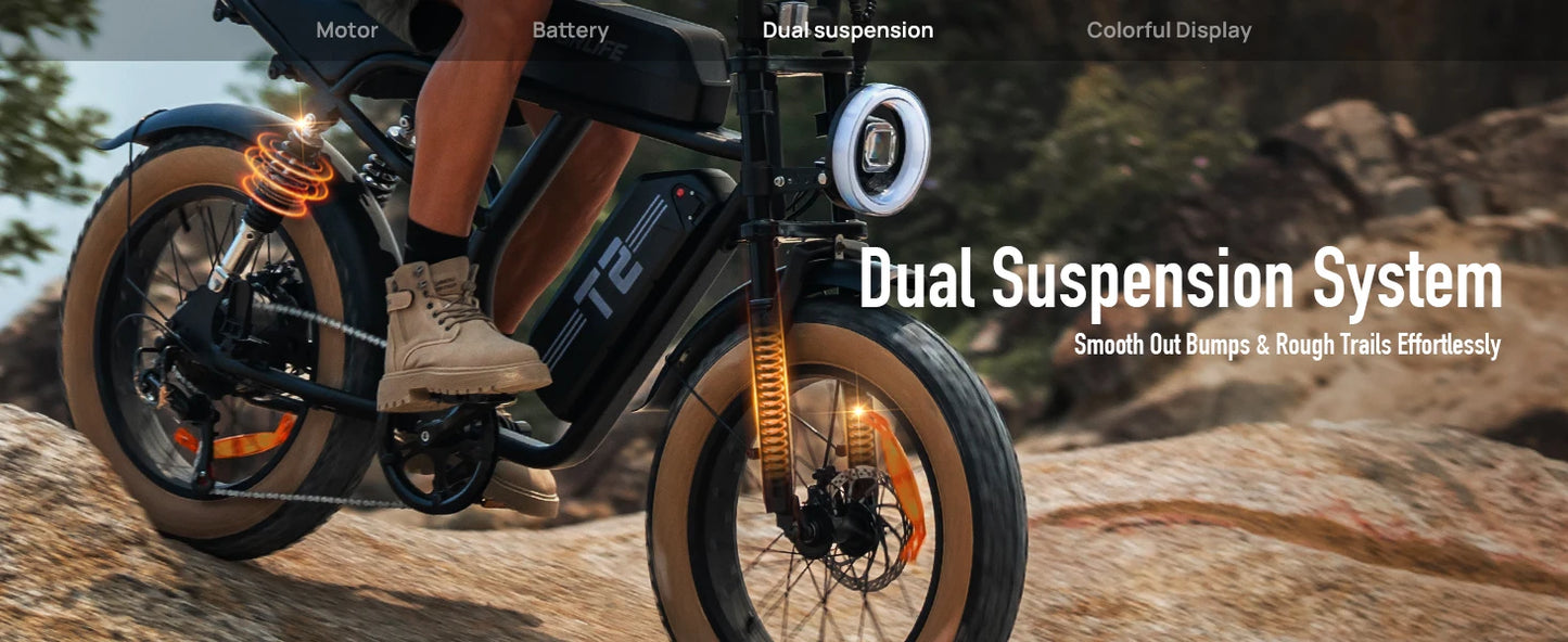 1500W Peak Electric Mountain Bike 48V 15.6Ah 28MPH 100 Mile