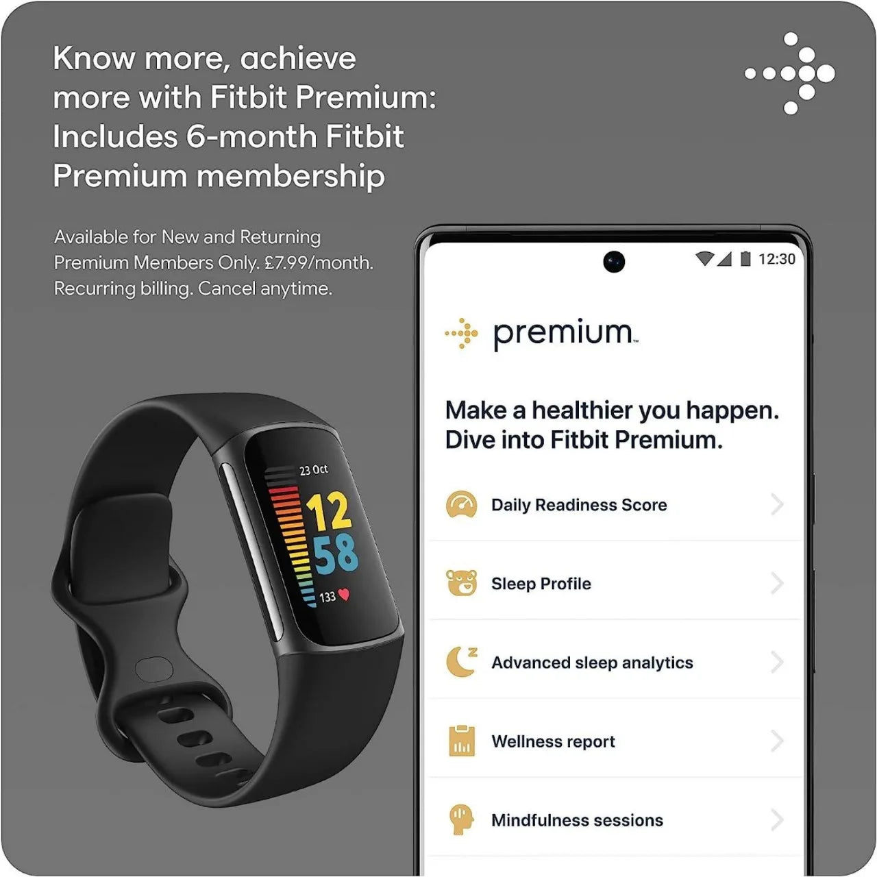 Charge 5 Advanced Fitness Tracker Smartwatch with GPS, Heart Rate Monitor,