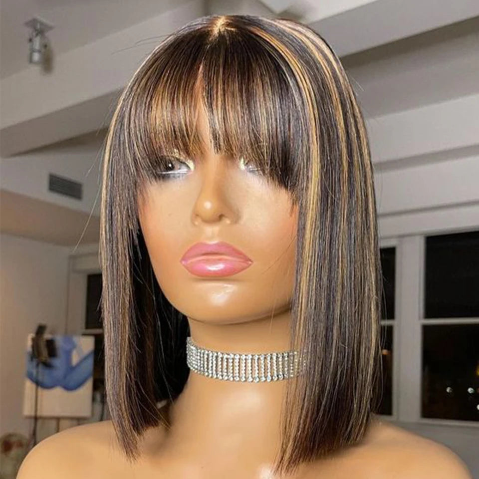 Short Bob Wigs 100% Human Hair Wigs With Bangs
