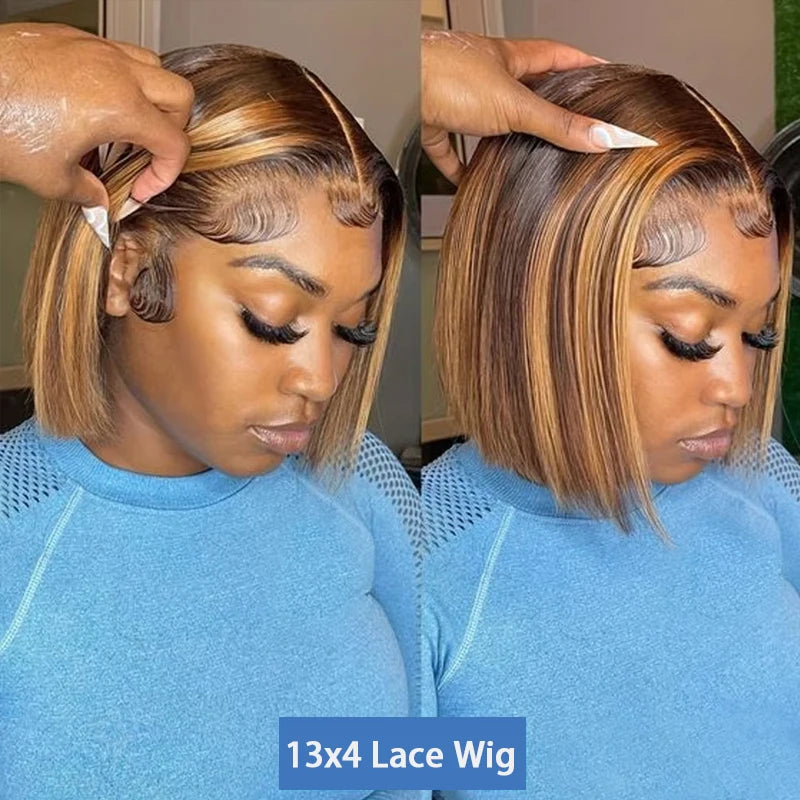 Highlight Straight Bob Wig 100% Human Hair 13x4 Lace Front Wig Glueless