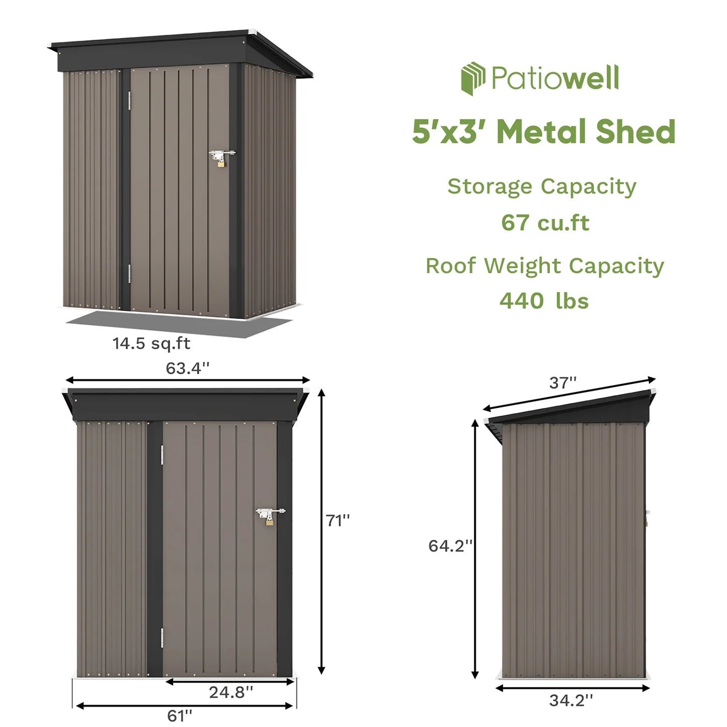 5x3 FT Outdoor Storage Shed, Tool Shed with Sloping Roof and  Doors Lockable
