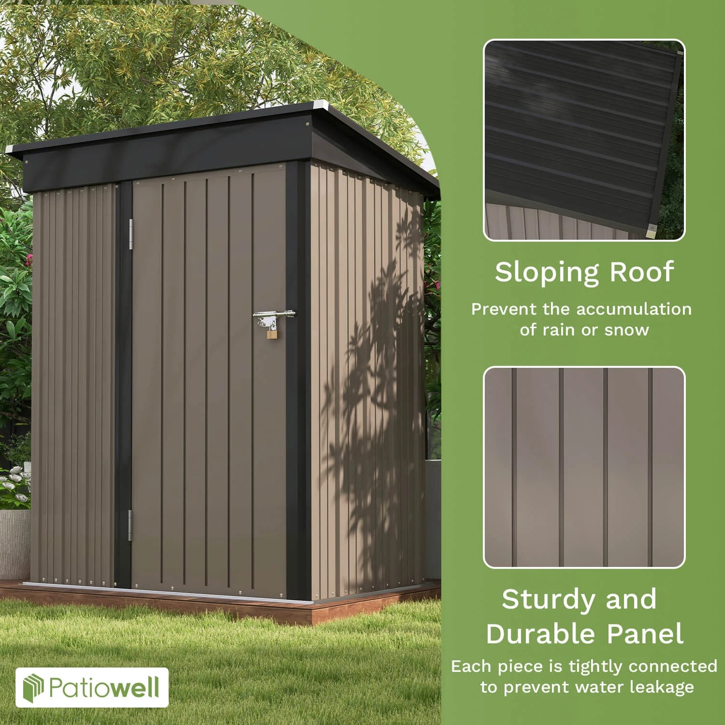 5x3 FT Outdoor Storage Shed, Tool Shed with Sloping Roof and  Doors Lockable