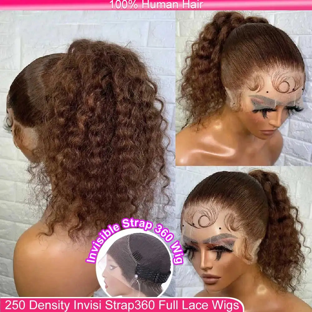 Chocolate Brown 30 Inch Deep Wave Lace Front Wig Glue less Wig Human Hair