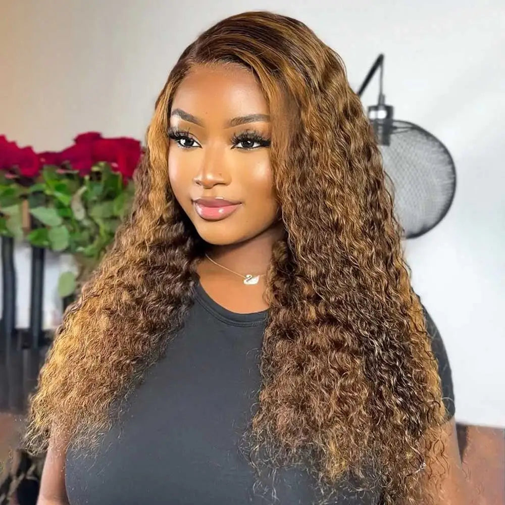 Chocolate Brown 30 Inch Deep Wave Lace Front Wig Glue less Wig Human Hair