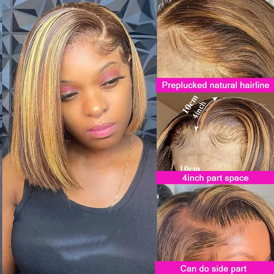 Highlight Straight Bob Wig 100% Human Hair 13x4 Lace Front Wig Glueless