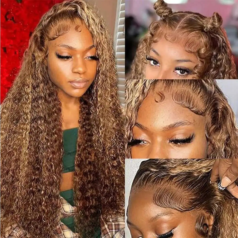 Chocolate Brown 30 Inch Deep Wave Lace Front Wig Glue less Wig Human Hair