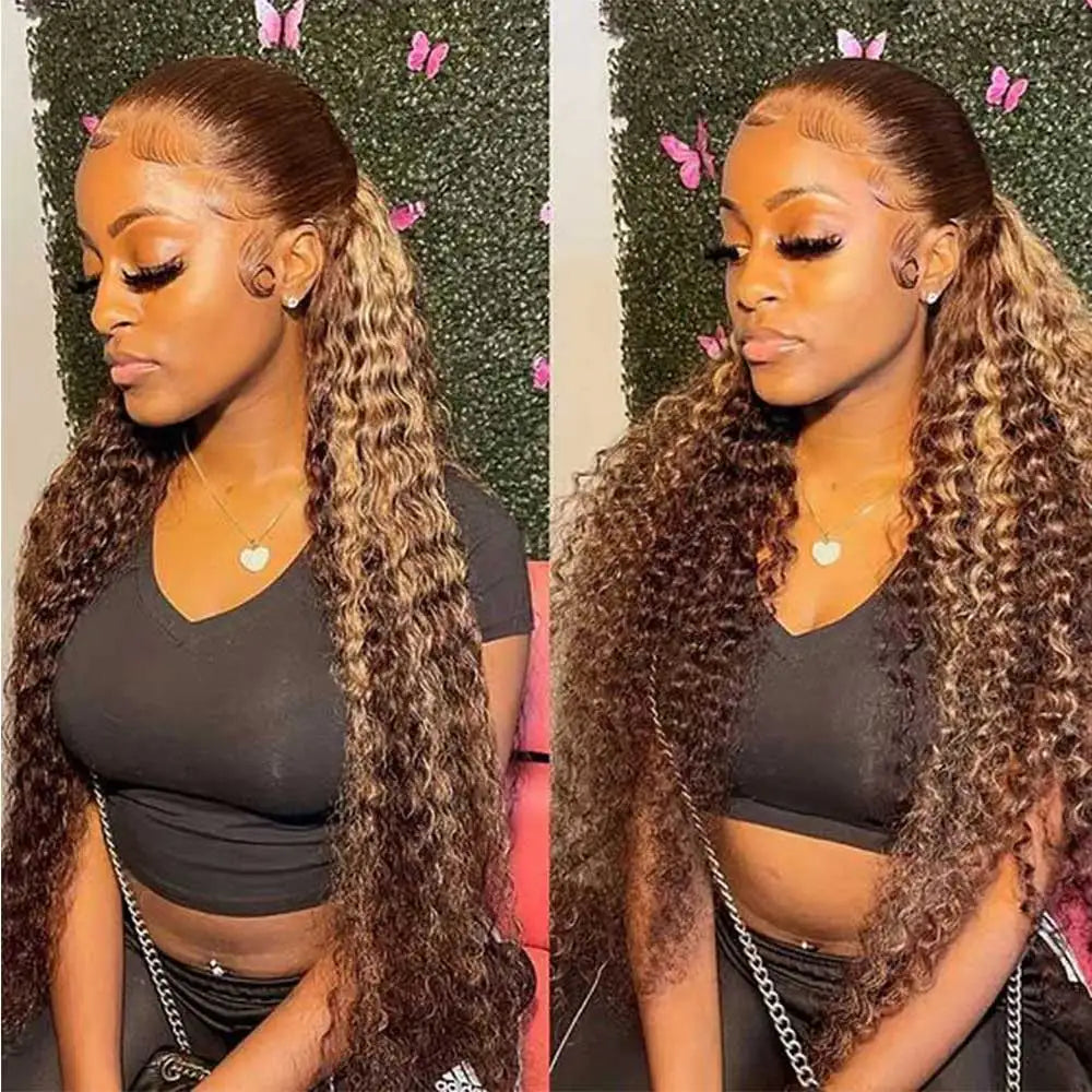 Chocolate Brown 30 Inch Deep Wave Lace Front Wig Glue less Wig Human Hair