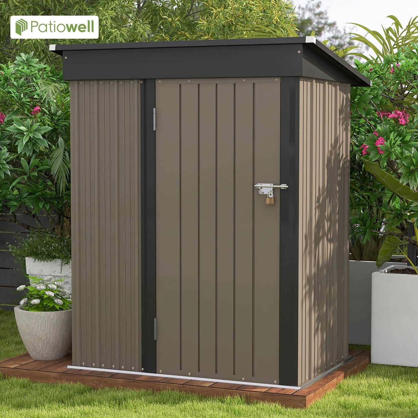 5x3 FT Outdoor Storage Shed, Tool Shed with Sloping Roof and  Doors Lockable