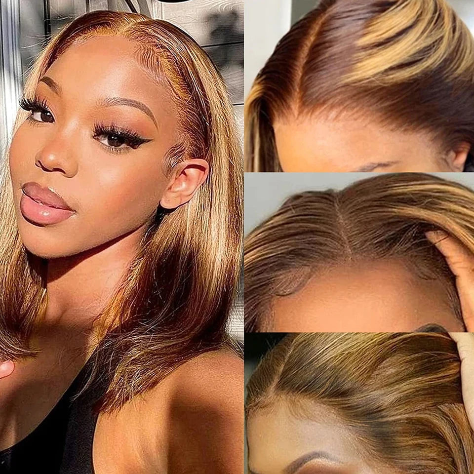 Highlight Straight Bob Wig 100% Human Hair 13x4 Lace Front Wig Glueless