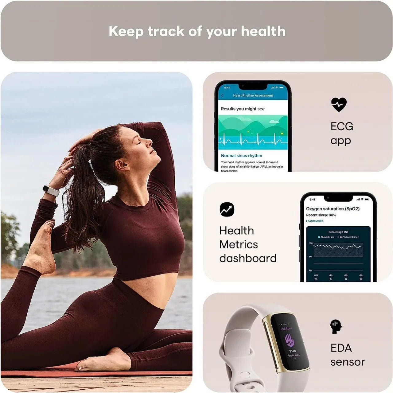 Charge 5 Advanced Fitness Tracker Smartwatch with GPS, Heart Rate Monitor,