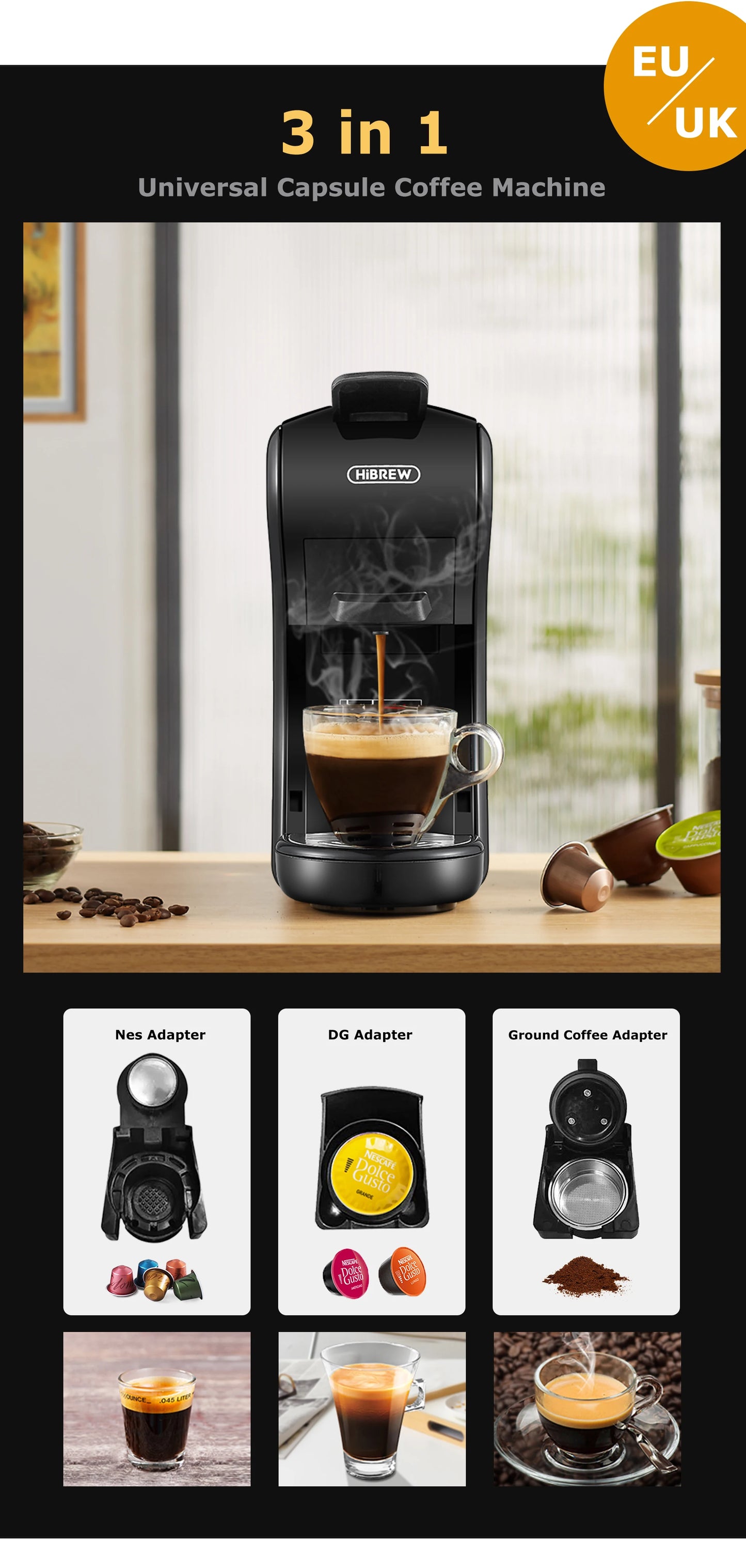 Coffee Machine 19 Bar 4in1 Hot & Cold Multiple Capsule Espresso