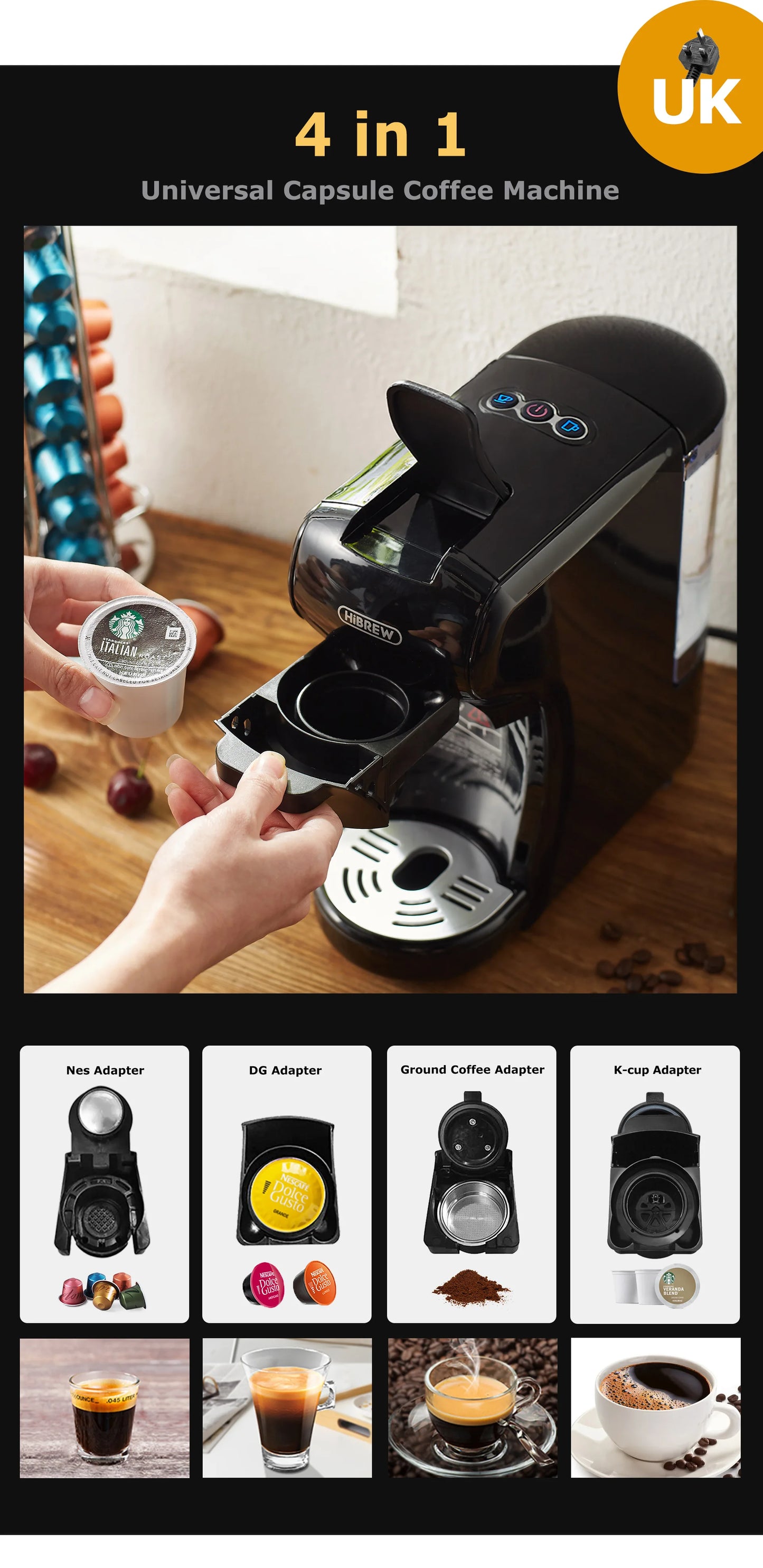 Coffee Machine 19 Bar 4in1 Hot & Cold Multiple Capsule Espresso