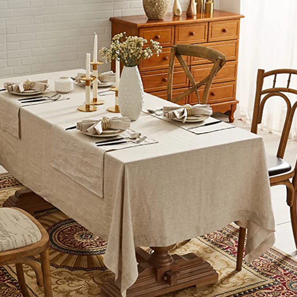 100% Pure Linen Solid Color Table Cover, Natural Fabric Tablecloth