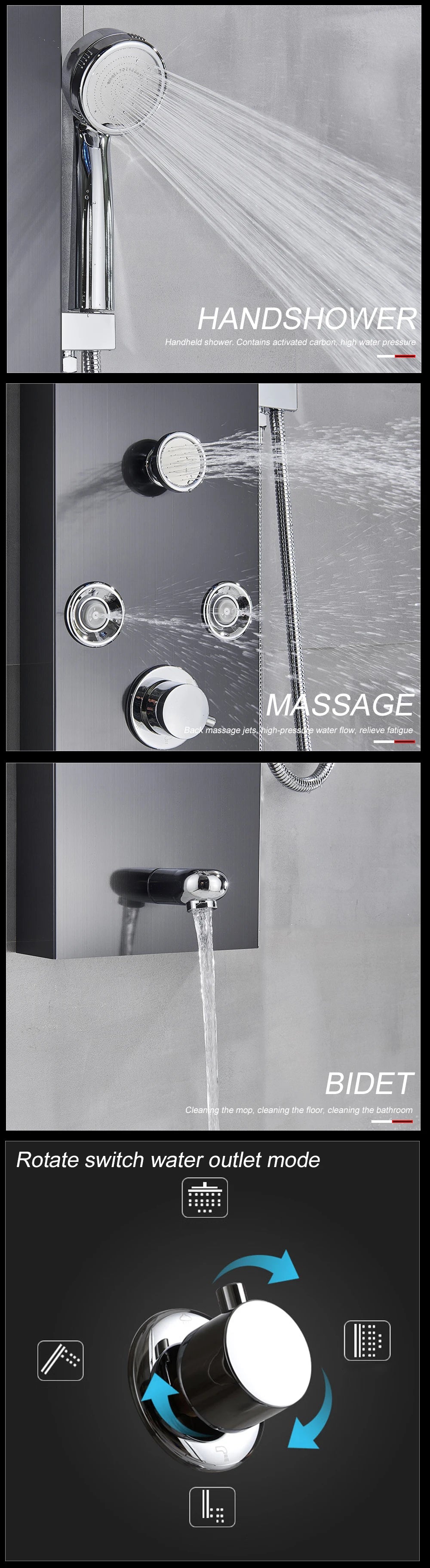 LED Light Shower Panel Waterfall Rain Digital Display Shower Faucet Set