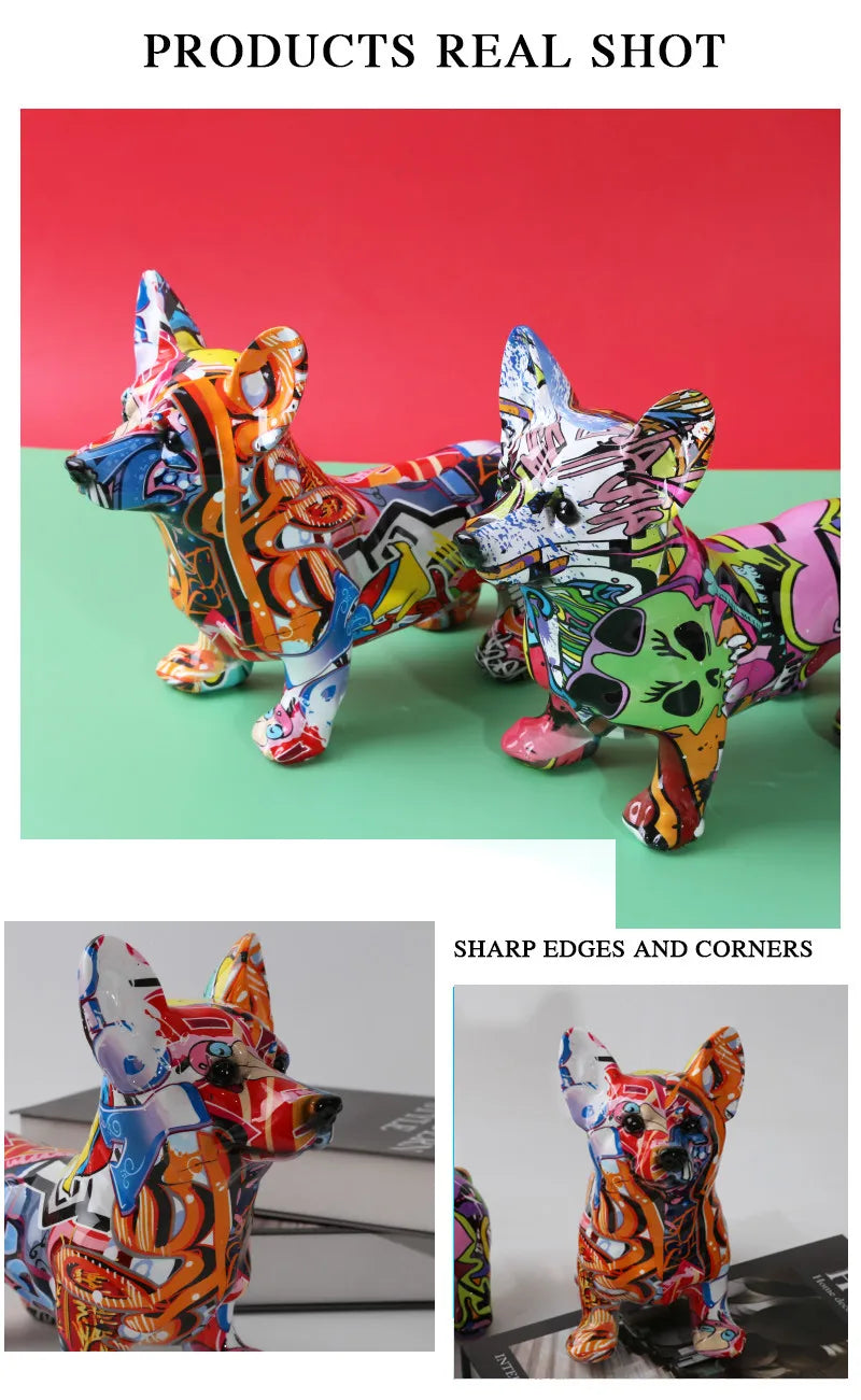 Nordic  Art Graffiti Corgi Dog Painting Creative Resin Crafts