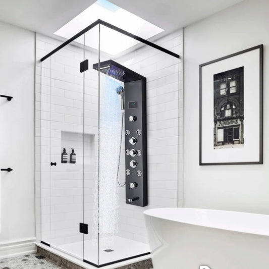 LED Light Shower Panel Waterfall Rain Digital Display Shower Faucet Set