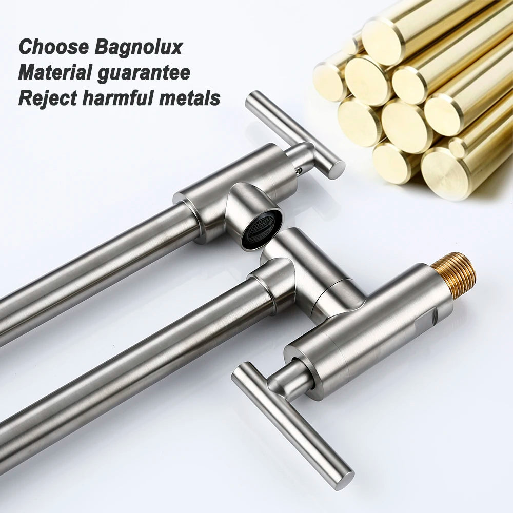 Brushed Nickel Kitchen Faucet Brass Wall Mounted Pot Filler Swivel
